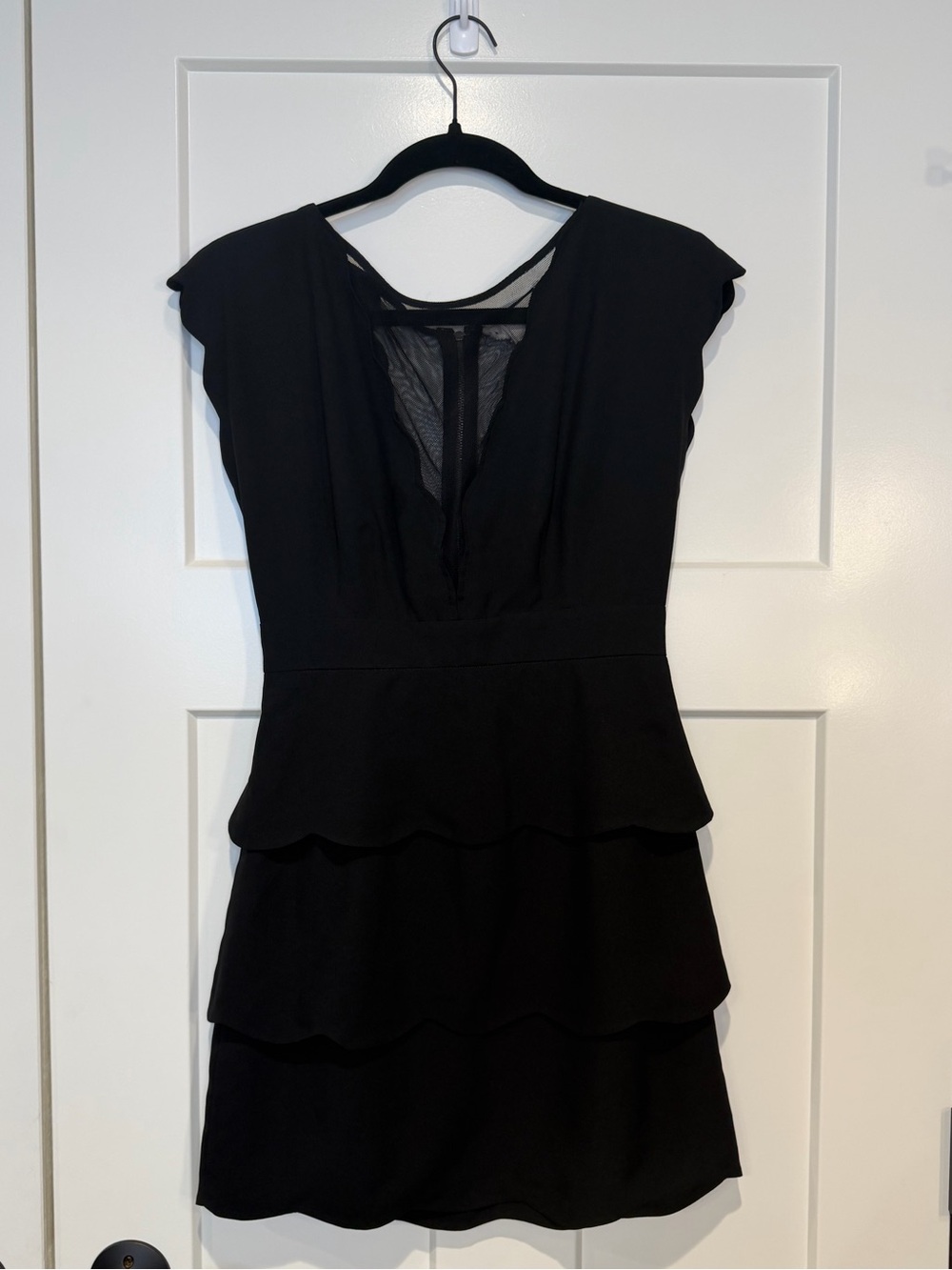 Coincidence & Chance Black Scallop Sheath Dress with Mesh V-Neck - Picture 5 of 11